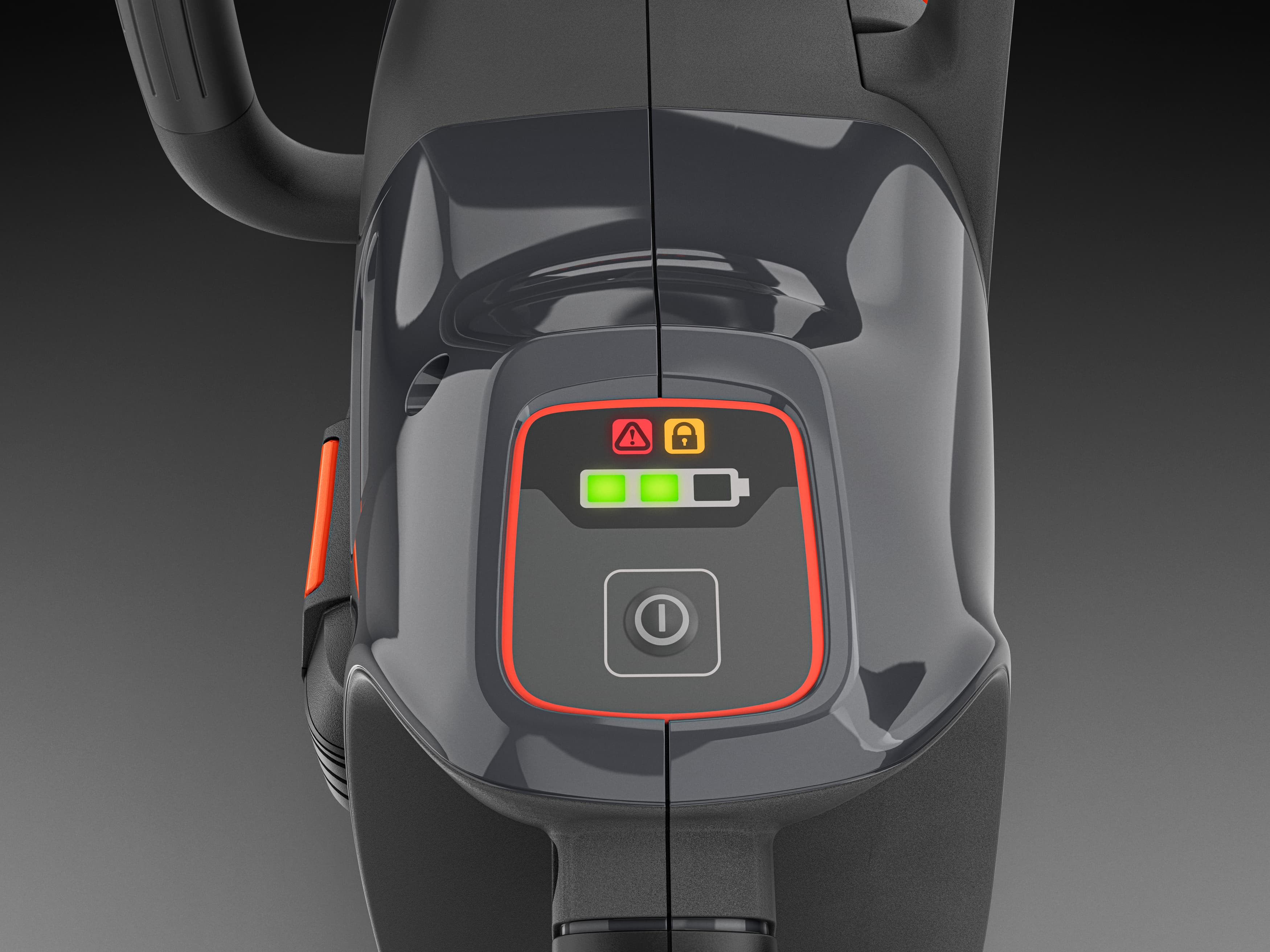 Thanks to the smart digital user interface, you can turn the motor on and off with just a push of a button, and easily view the battery status, activated chain brake and further indications. image